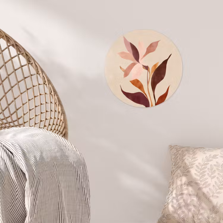 Bloemen - Blaadjes - Minimalistisch - Roze Wandcirkel behangsticker klein -sfeer4