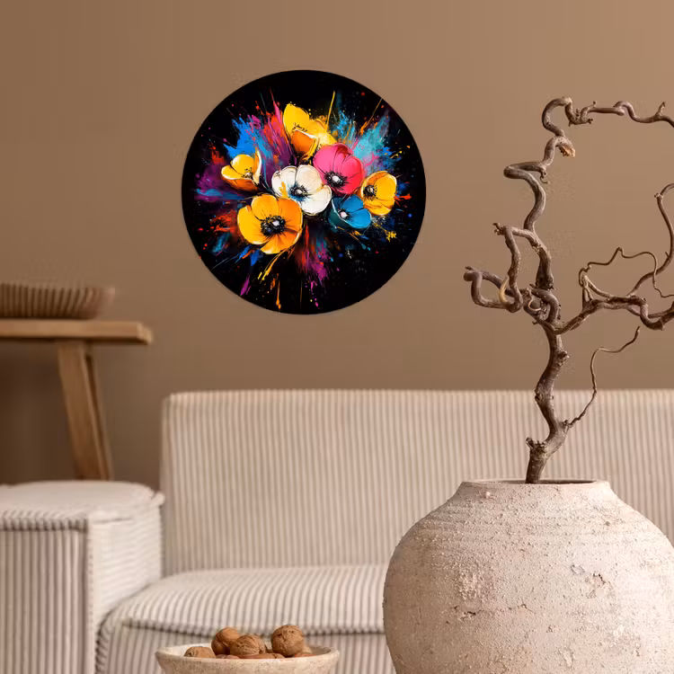 Bloemen - Kleurrijk - Graffiti - Modern - Boeket Wandcirkel behangsticker klein -sfeer1