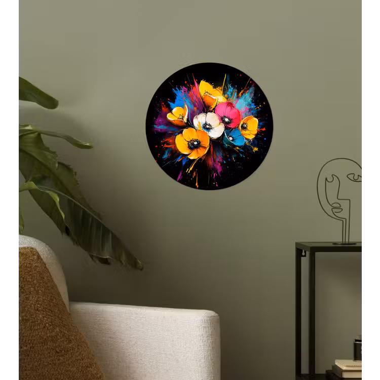 Bloemen - Kleurrijk - Graffiti - Modern - Boeket Wandcirkel behangsticker klein -sfeer2