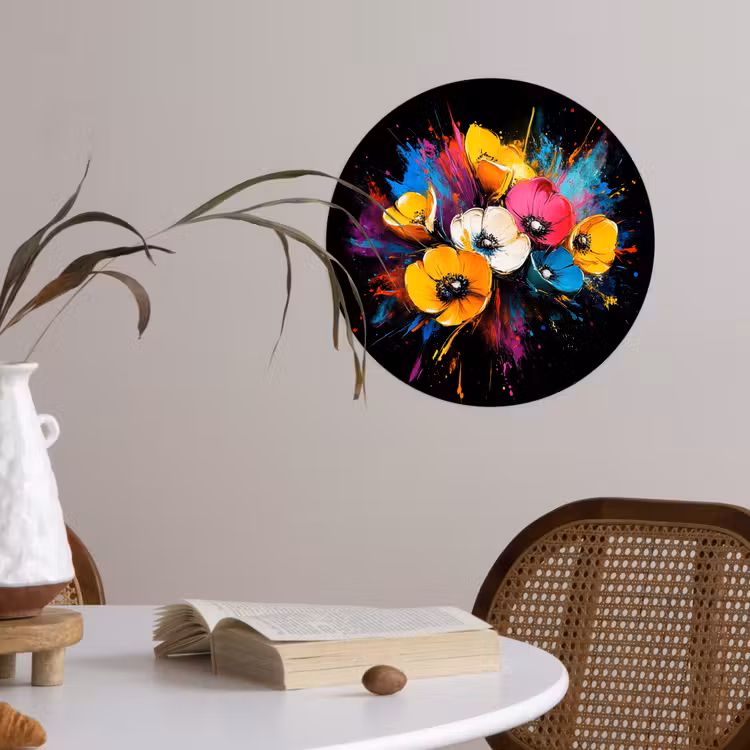 Bloemen - Kleurrijk - Graffiti - Modern - Boeket Wandcirkel behangsticker klein -sfeer3