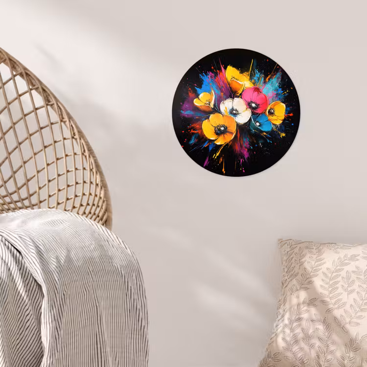 Bloemen - Kleurrijk - Graffiti - Modern - Boeket Wandcirkel behangsticker klein -sfeer4