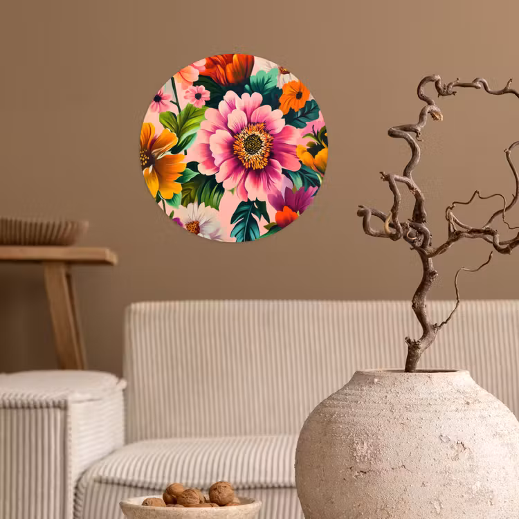 Bloemen - Kleurrijk - Roze Wandcirkel behangsticker klein -sfeer1