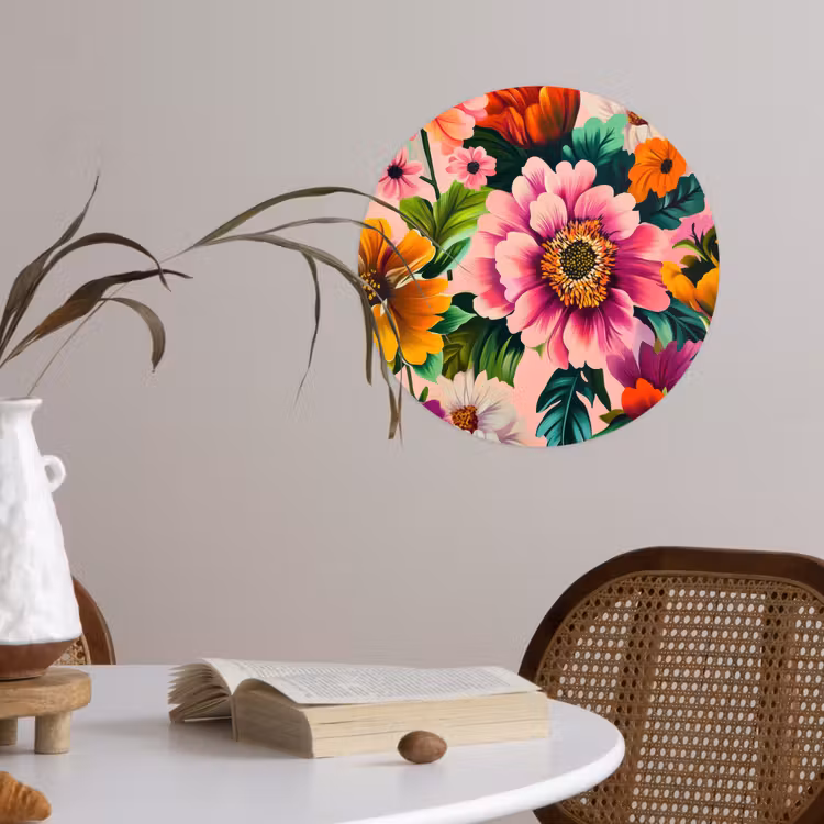 Bloemen - Kleurrijk - Roze Wandcirkel behangsticker klein -sfeer3
