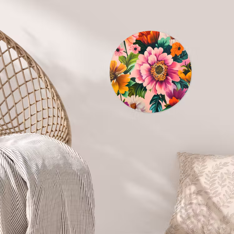 Bloemen - Kleurrijk - Roze Wandcirkel behangsticker klein -sfeer4