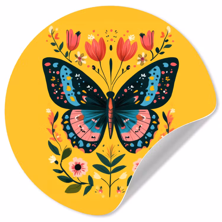 Bloemen - Kleurrijk - Vlinder - Sierlijk Wandcirkel behangsticker klein -3d