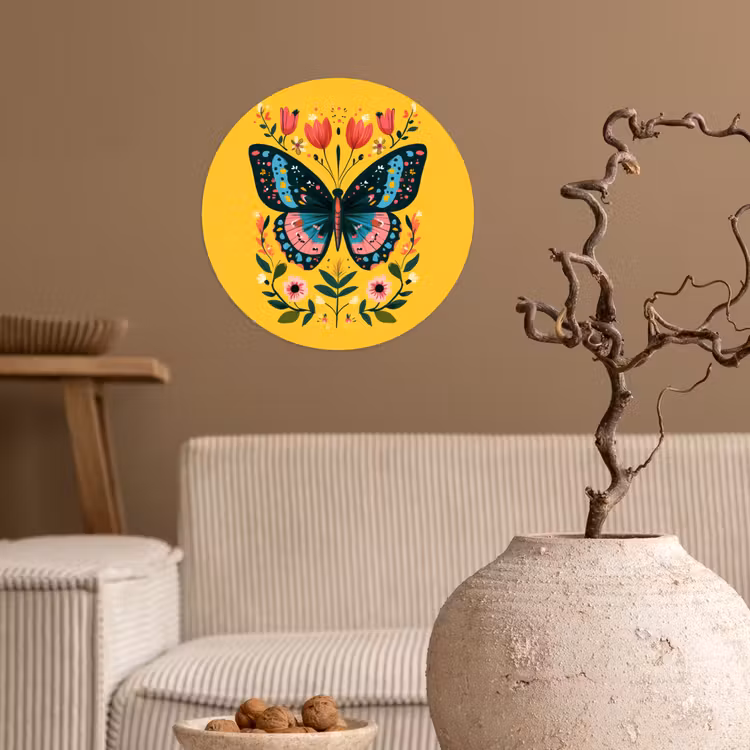 Bloemen - Kleurrijk - Vlinder - Sierlijk Wandcirkel behangsticker klein -sfeer1