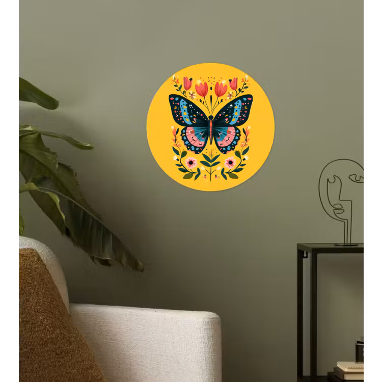 Bloemen - Kleurrijk - Vlinder - Sierlijk Wandcirkel behangsticker klein -sfeer2