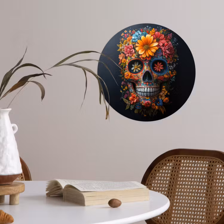 Bloemen - Kleurrijk - Schedel Wandcirkel behangsticker klein -sfeer3
