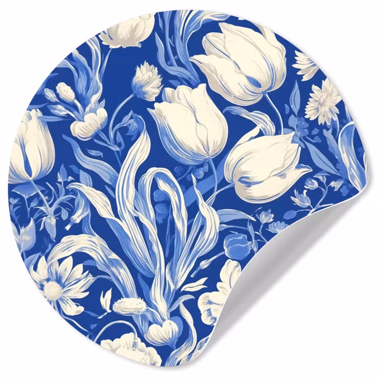 Bloemen - Delfts Blauw - Patroon - Tulp Wandcirkel behangsticker klein -3d