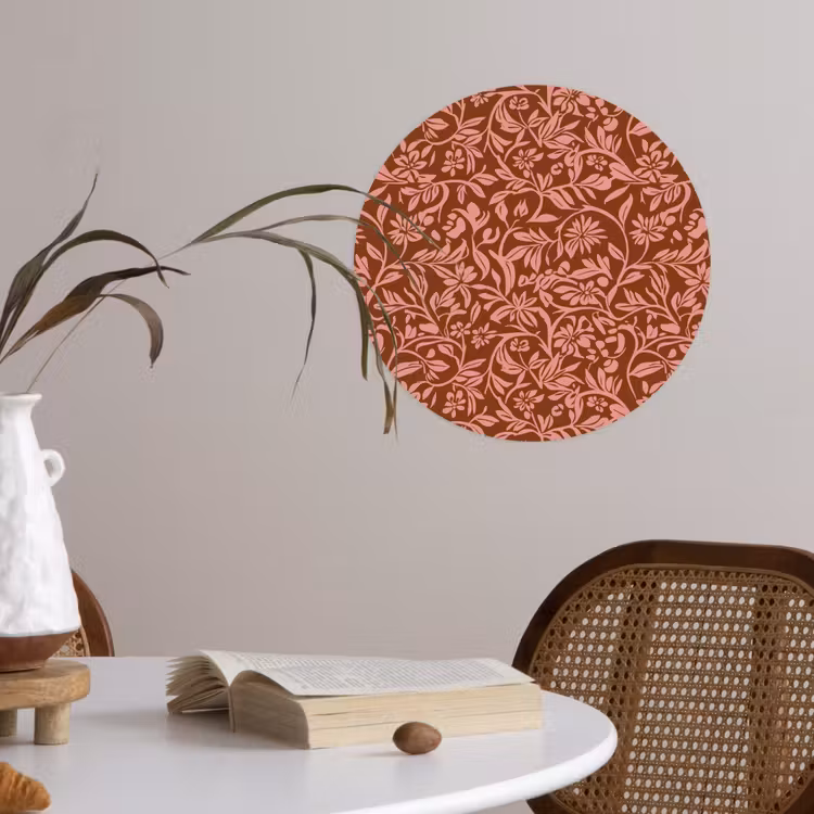 Bloemen - Print - Roze Wandcirkel behangsticker klein 186 -sfeer3
