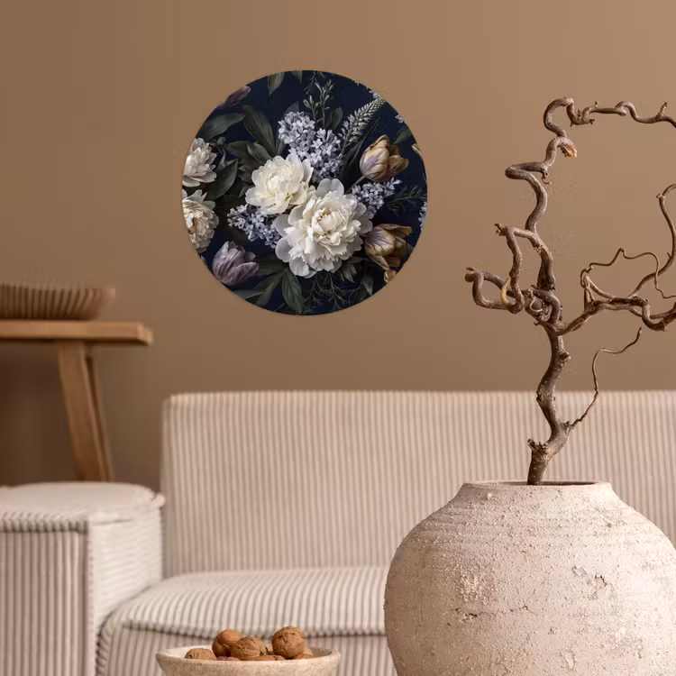 Bloemen - Donker - Elegant - Natuur - Wit Wandcirkel behangsticker klein -sfeer1
