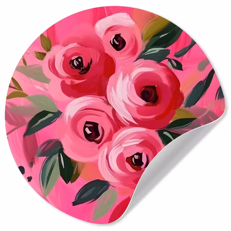 Bloemen - Verf - Roze Wandcirkel behangsticker klein -3d