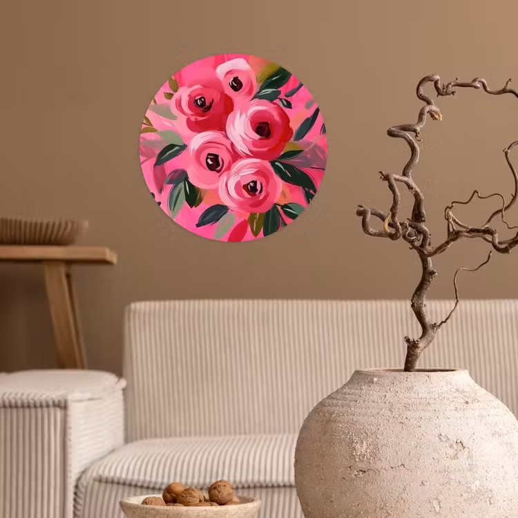 Bloemen - Verf - Roze Wandcirkel behangsticker klein -sfeer1