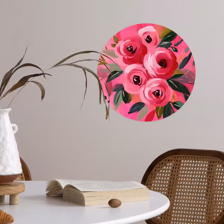 Bloemen - Verf - Roze Wandcirkel behangsticker klein -sfeer3