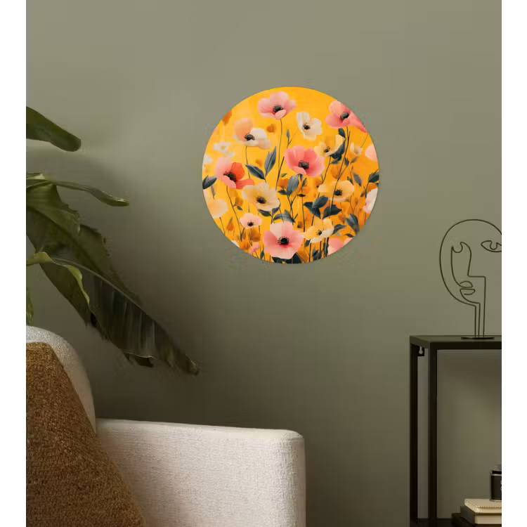 Bloemen - Veld - Geel Wandcirkel behangsticker klein -sfeer2