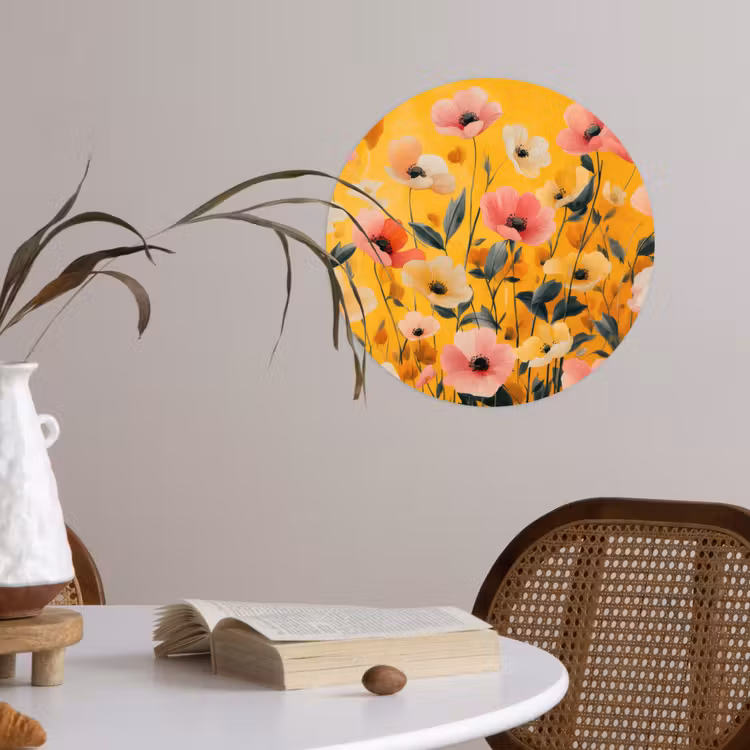 Bloemen - Veld - Geel Wandcirkel behangsticker klein -sfeer3