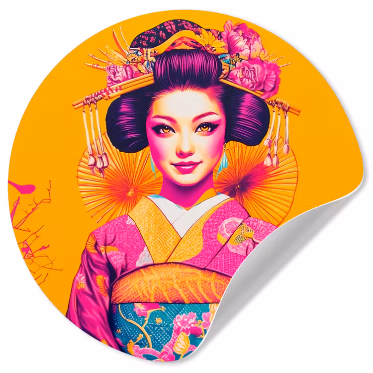 Bloemen - Vrouw - Kimono - Roze Wandcirkel behangsticker klein -3d