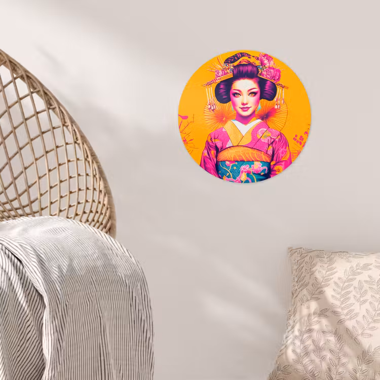 Bloemen - Vrouw - Kimono - Roze Wandcirkel behangsticker klein -sfeer4