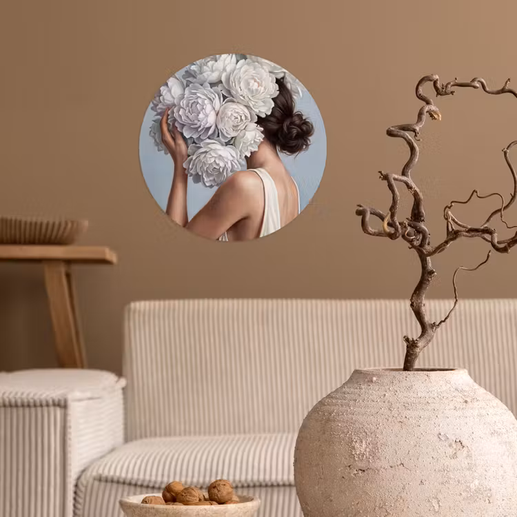 Bloemen - Vrouw - Wit Wandcirkel behangsticker klein -sfeer1