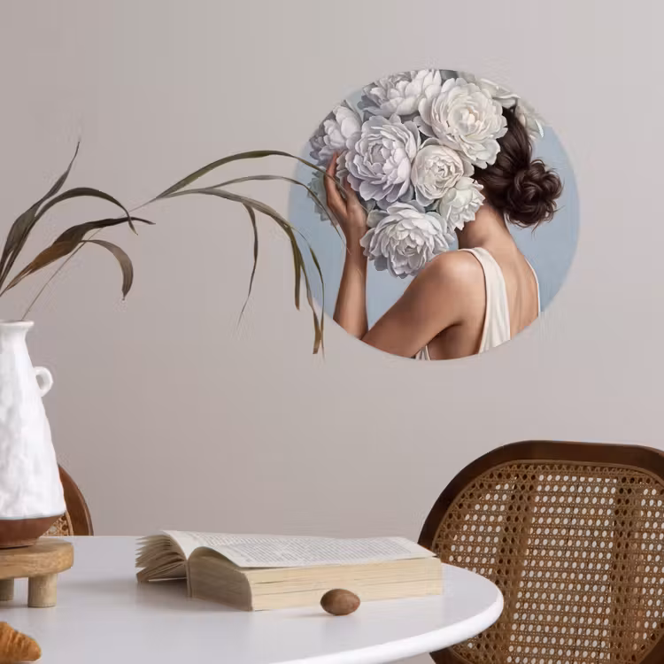Bloemen - Vrouw - Wit Wandcirkel behangsticker klein -sfeer3