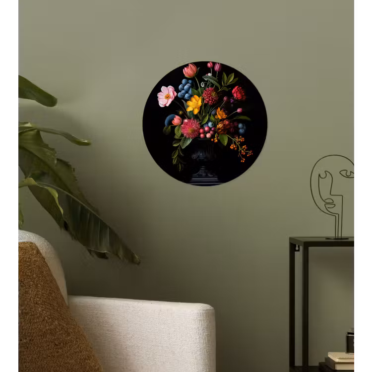 Bloemen - Vrolijk - Vaas Wandcirkel behangsticker klein -sfeer2