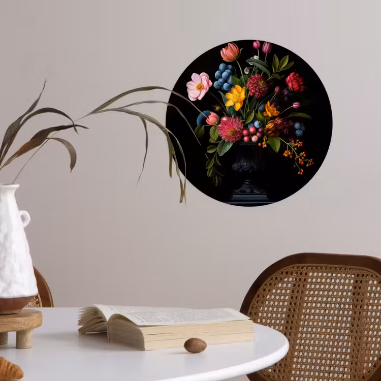 Bloemen - Vrolijk - Vaas Wandcirkel behangsticker klein -sfeer3
