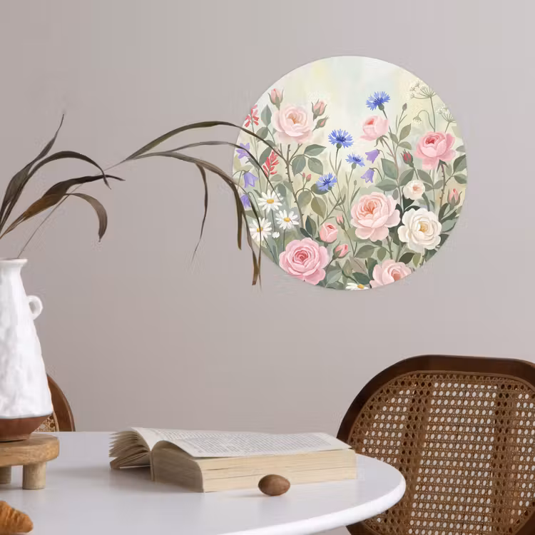Bloemen - Tuin - Natuur - Kleurrijk Wandcirkel behangsticker klein -sfeer3