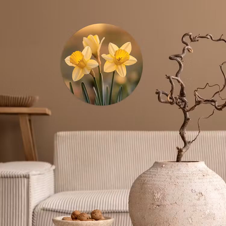 Bloemen - Geel - Wazig Wandcirkel behangsticker klein -sfeer1