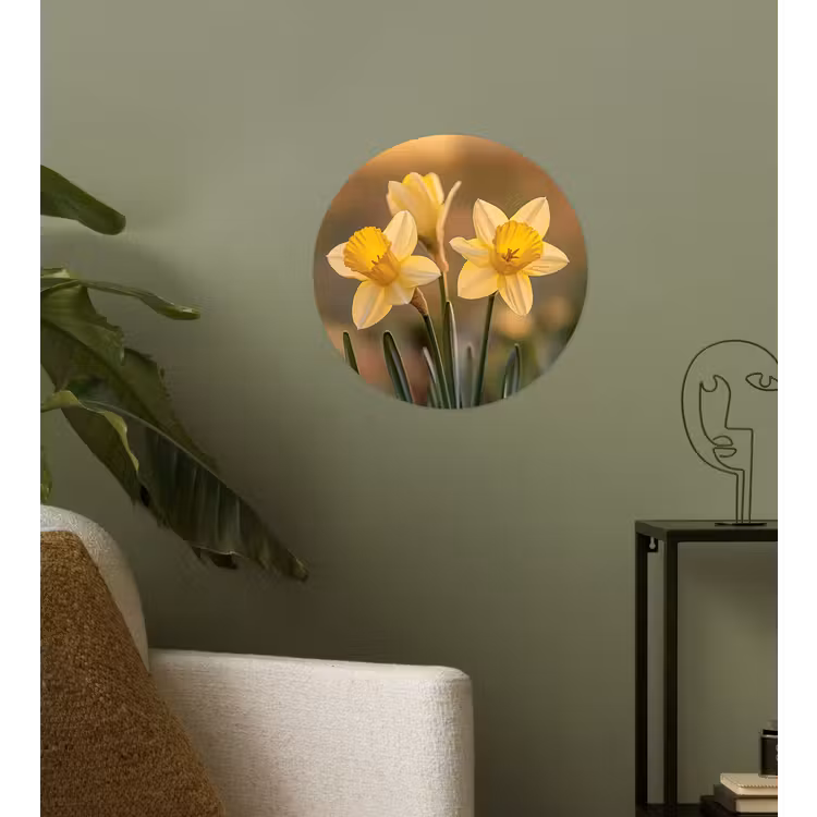 Bloemen - Geel - Wazig Wandcirkel behangsticker klein -sfeer2