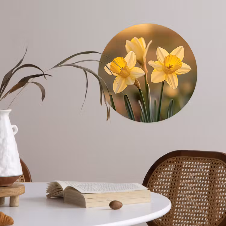 Bloemen - Geel - Wazig Wandcirkel behangsticker klein -sfeer3
