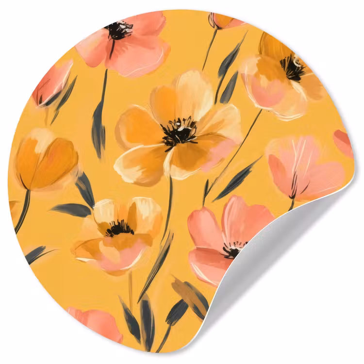 Bloemen - Geschilderd - Geel Wandcirkel behangsticker klein -3d