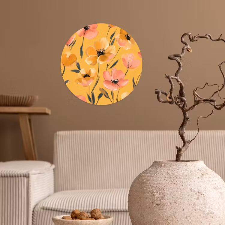 Bloemen - Geschilderd - Geel Wandcirkel behangsticker klein -sfeer1