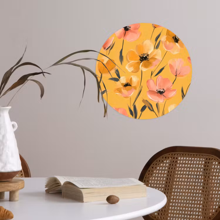 Bloemen - Geschilderd - Geel Wandcirkel behangsticker klein -sfeer3