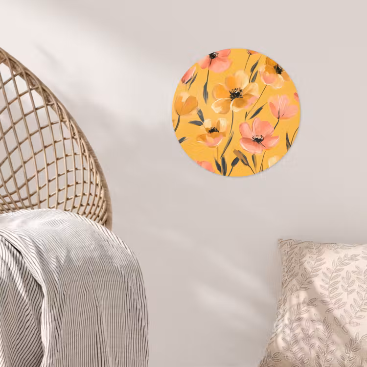 Bloemen - Geschilderd - Geel Wandcirkel behangsticker klein -sfeer4