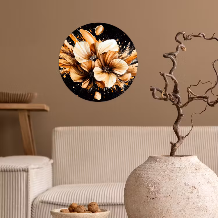 Bloemen - Goud - Graffiti - Zwart - Abstract Wandcirkel behangsticker klein -sfeer1
