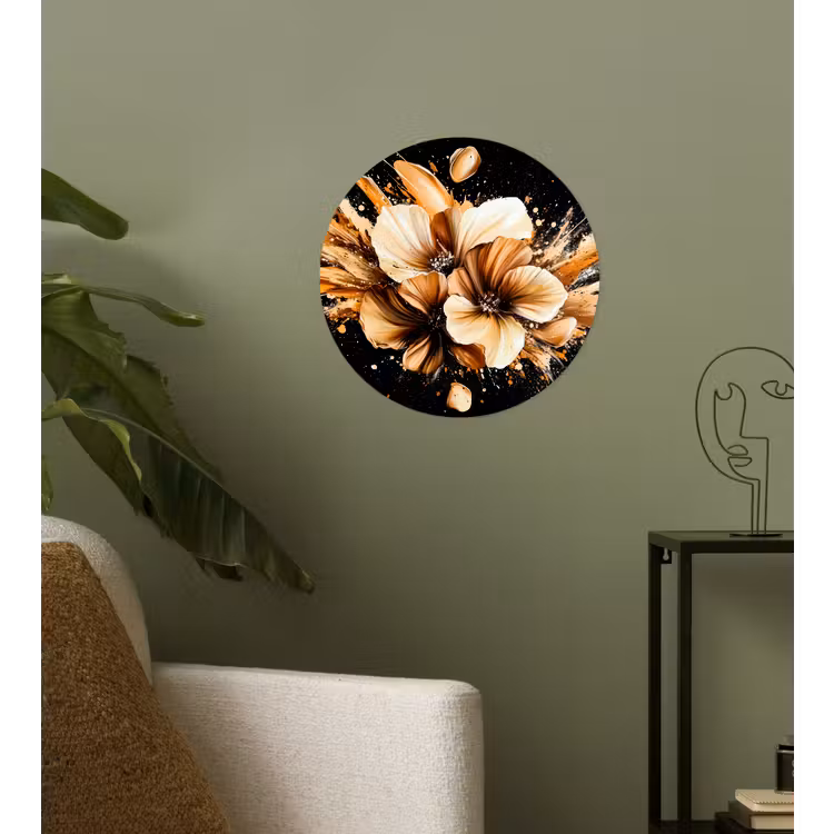 Bloemen - Goud - Graffiti - Zwart - Abstract Wandcirkel behangsticker klein -sfeer2