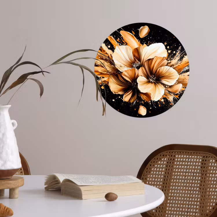 Bloemen - Goud - Graffiti - Zwart - Abstract Wandcirkel behangsticker klein -sfeer3