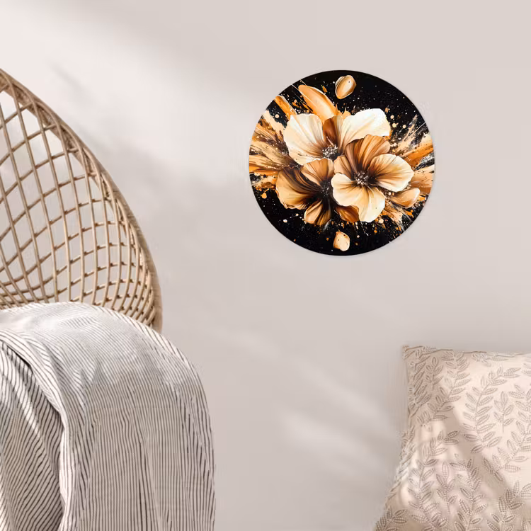 Bloemen - Goud - Graffiti - Zwart - Abstract Wandcirkel behangsticker klein -sfeer4