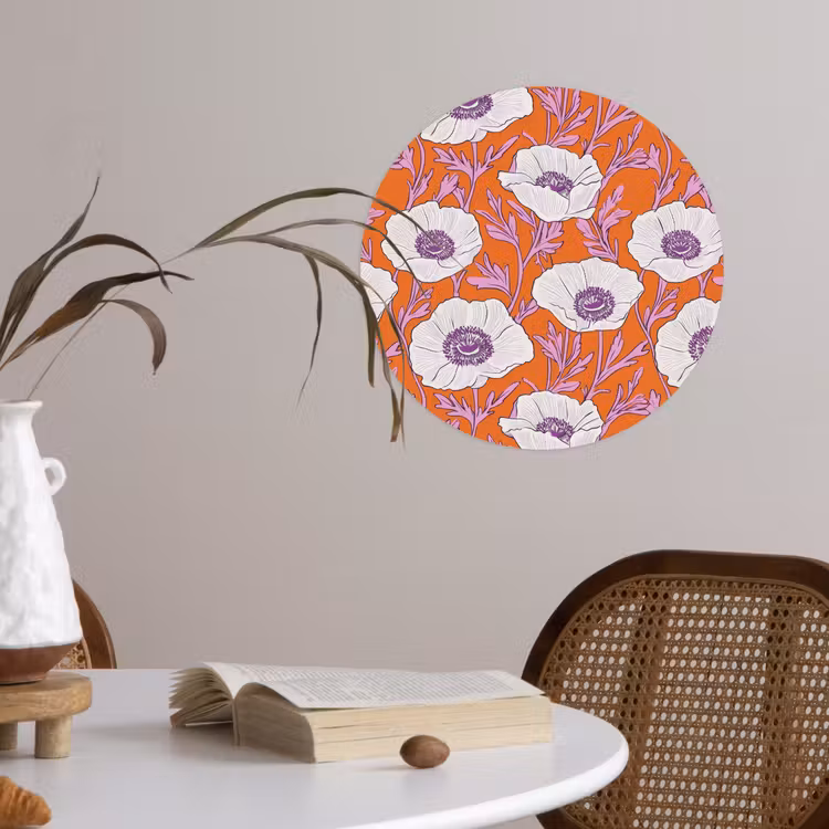 Bloemen - Grafisch - Oranje Wandcirkel behangsticker klein 186 -sfeer3