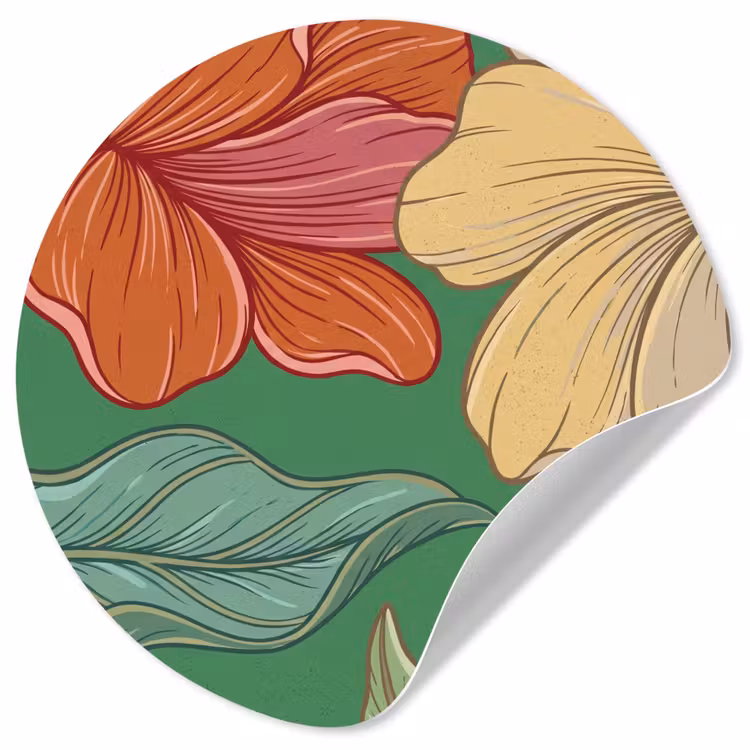 Runde Tapete - Blumen – Grün – Illustration - Bloemen - Groen - Illustratie Wandcirkel behangsticker klein