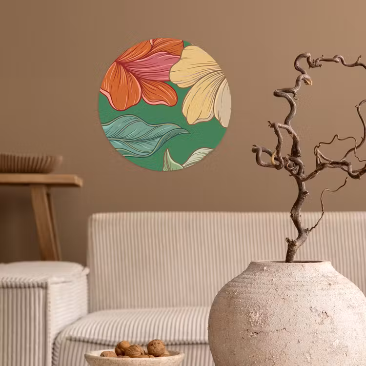 Runde Tapete - Blumen – Grün – Illustration - Bloemen - Groen - Illustratie Wandcirkel behangsticker klein
