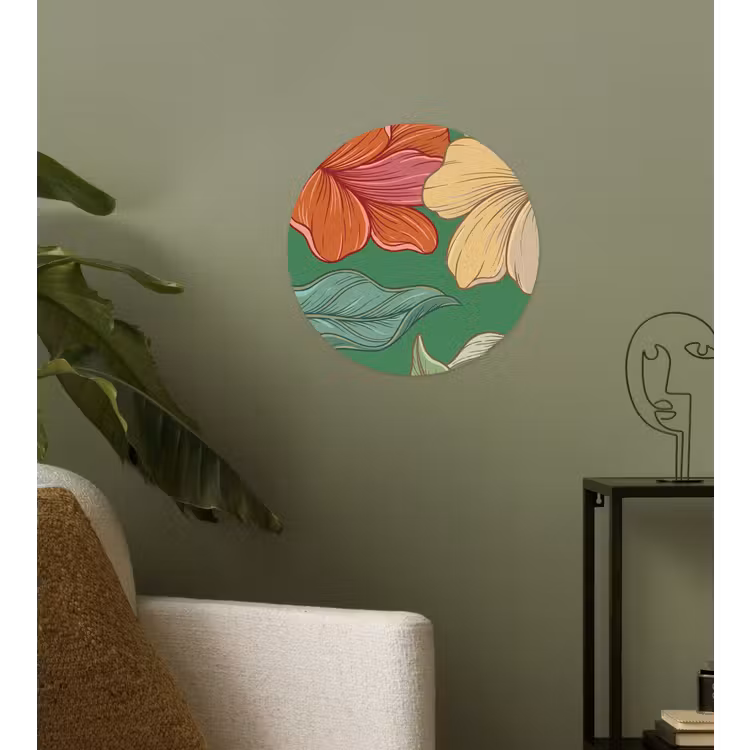 Runde Tapete - Blumen – Grün – Illustration - Bloemen - Groen - Illustratie Wandcirkel behangsticker klein