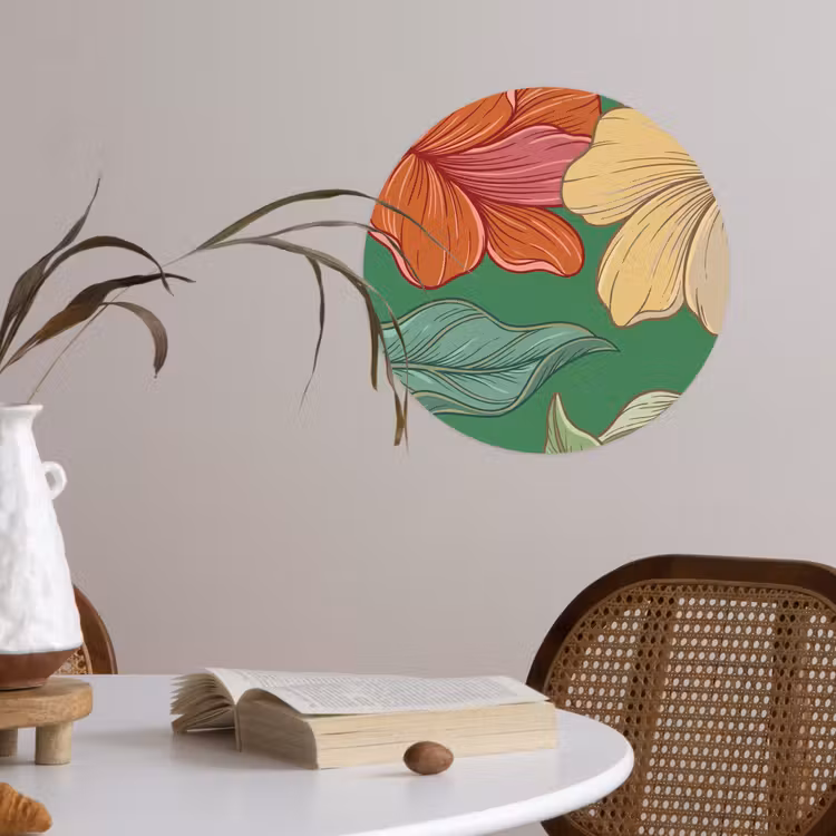 Runde Tapete - Blumen – Grün – Illustration - Bloemen - Groen - Illustratie Wandcirkel behangsticker klein