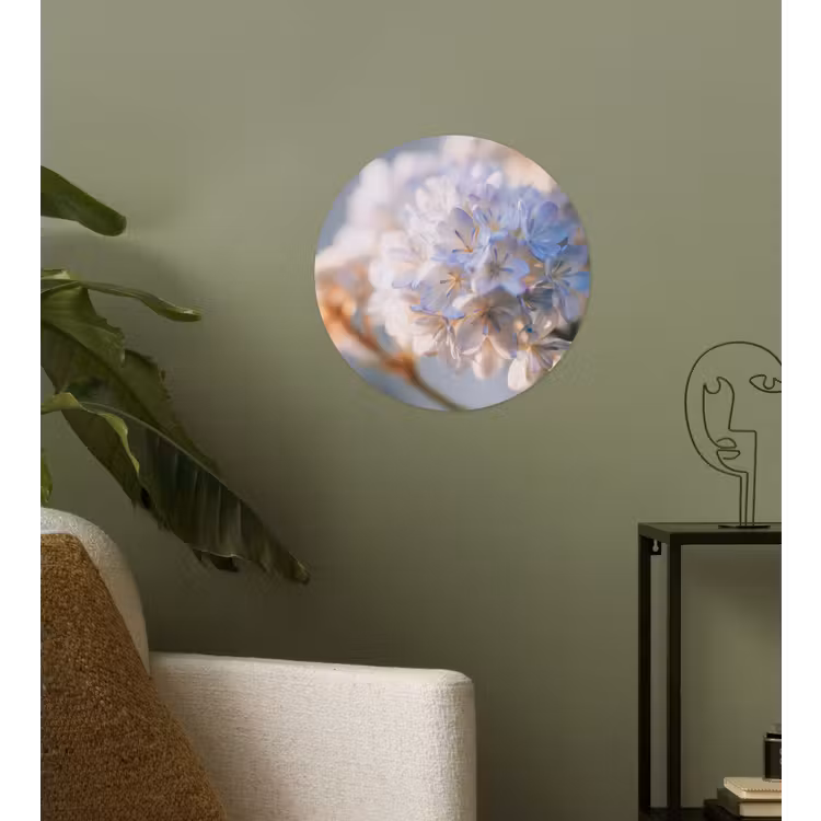 Bloemen - Lichtblauw - Wazig - Trosje Wandcirkel behangsticker klein -sfeer2