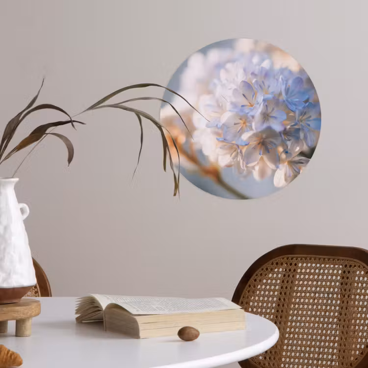 Bloemen - Lichtblauw - Wazig - Trosje Wandcirkel behangsticker klein -sfeer3