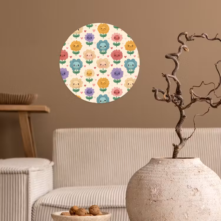 Bloemen - Hartjes - Kleurrijk Wandcirkel behangsticker klein 186 -sfeer1