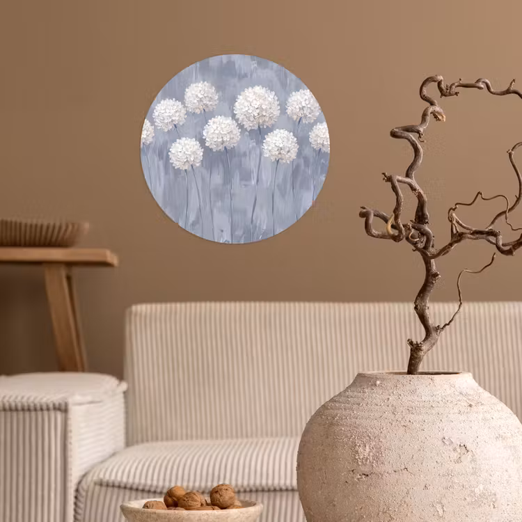 Bloemen - Illustratie - Blauw Wandcirkel behangsticker klein -sfeer1