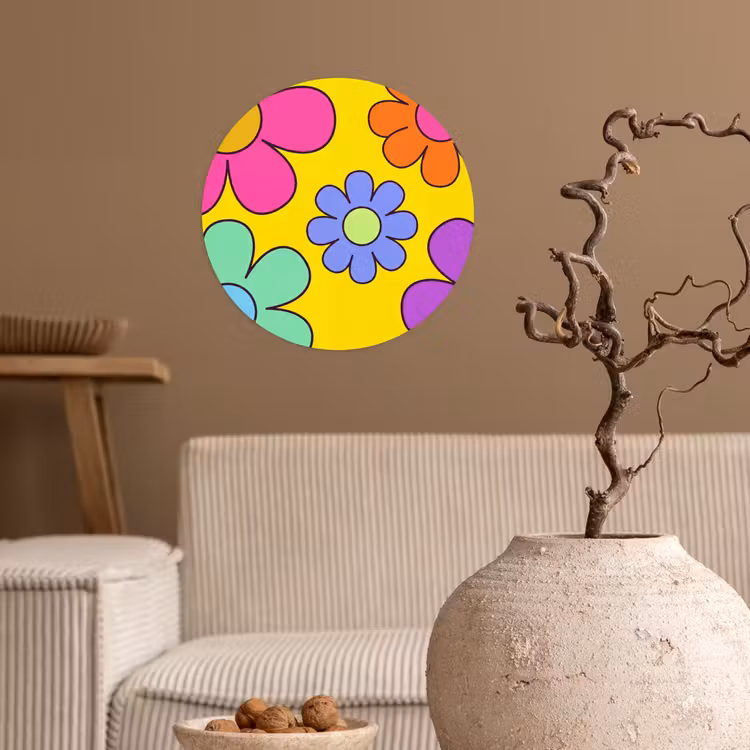 Bloemen - Illustratie - Kleurrijk Wandcirkel behangsticker klein -sfeer1