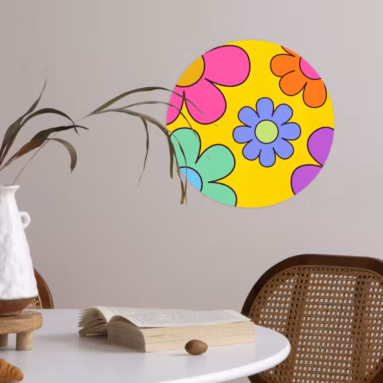 Bloemen - Illustratie - Kleurrijk Wandcirkel behangsticker klein -sfeer3