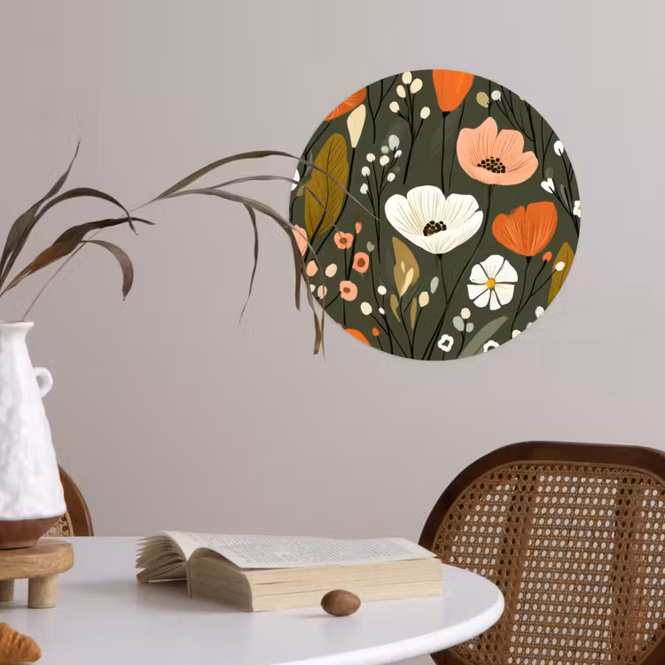 Bloemen - Illustratie - Groen Wandcirkel behangsticker klein -sfeer3